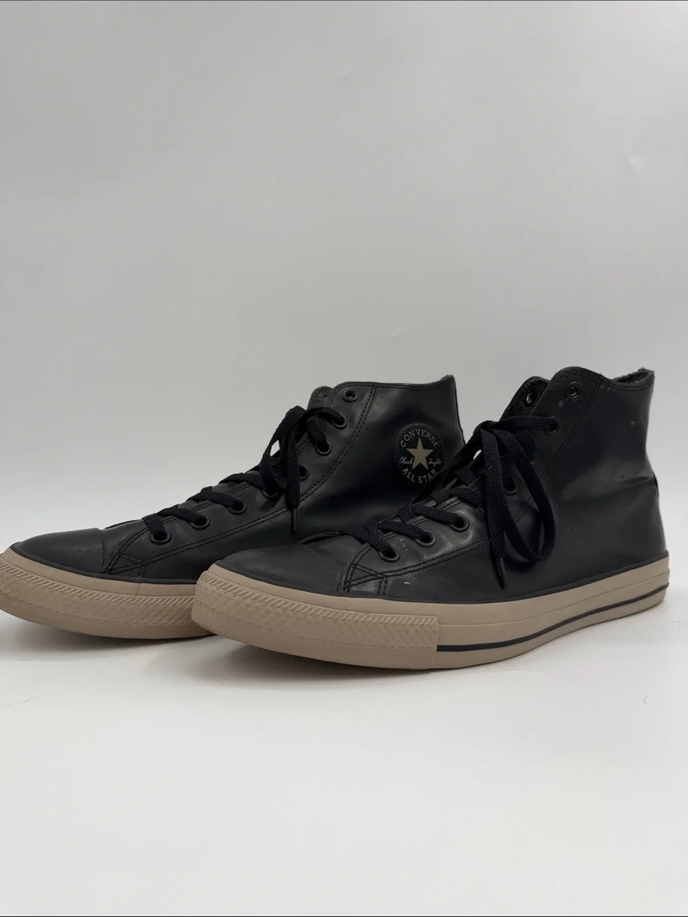 Converse Chuck Taylor All Star Rubber Hi Black Leather Tan Soles Men's Size 13.0
